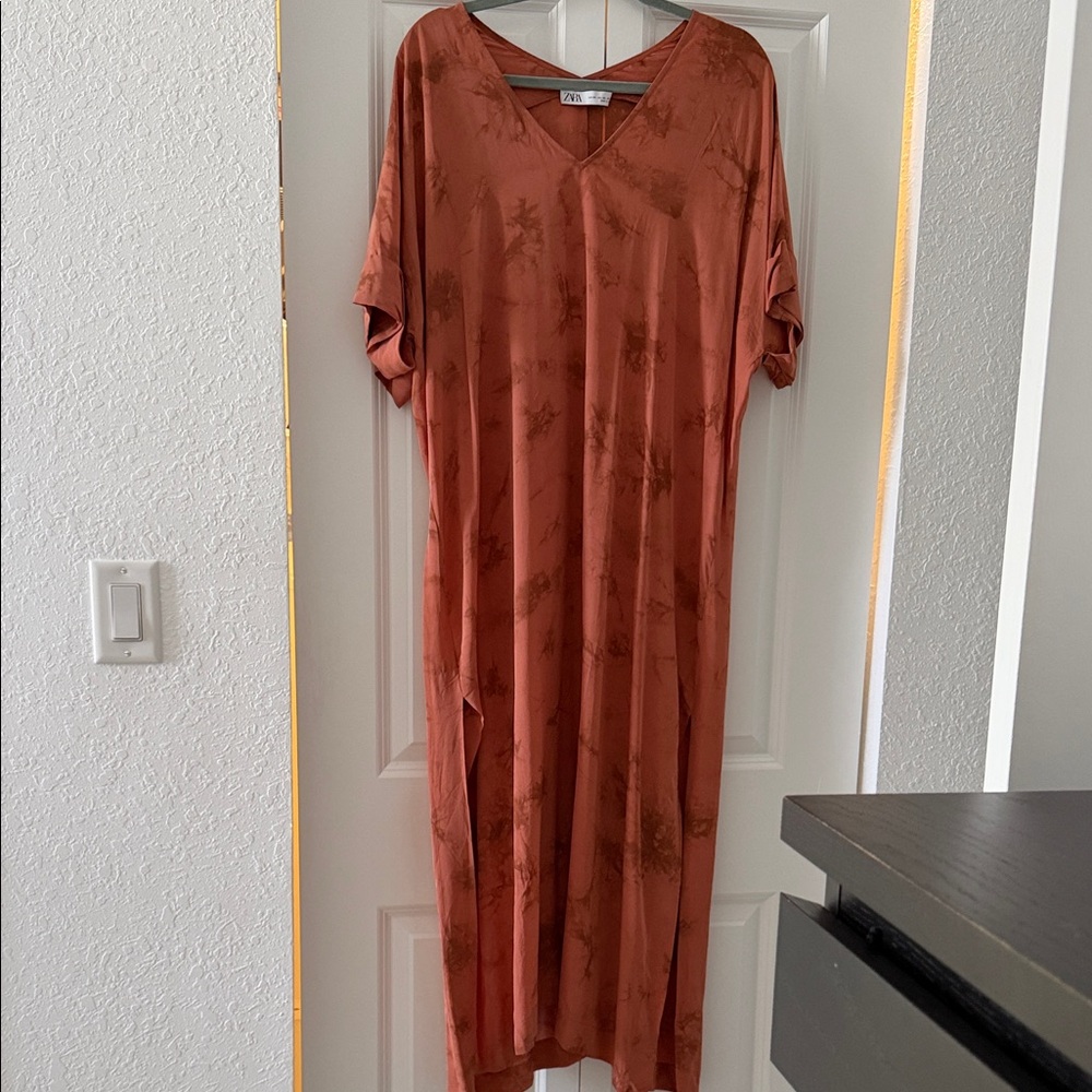 ZARA Rust V-Neck Maxi Dress